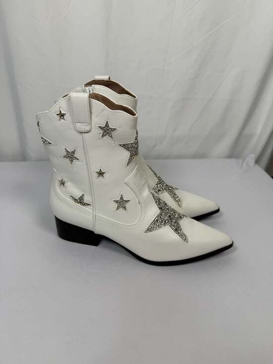 Betsey Johnson Shoes - Betsey Johnson Edison Western Boot White Rhinestone Star Ankle Booties